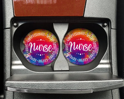 Watercolor Tie-Dye Nurse Car Coaster