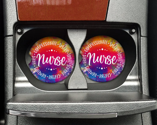 Watercolor Tie-Dye Nurse Car Coaster
