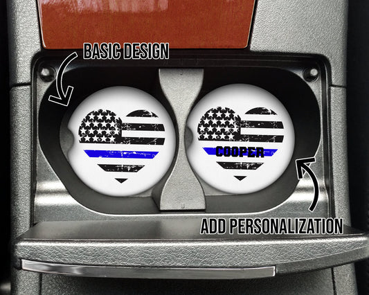 Thin Blue Line Heart Flag Distressed Car Coaster