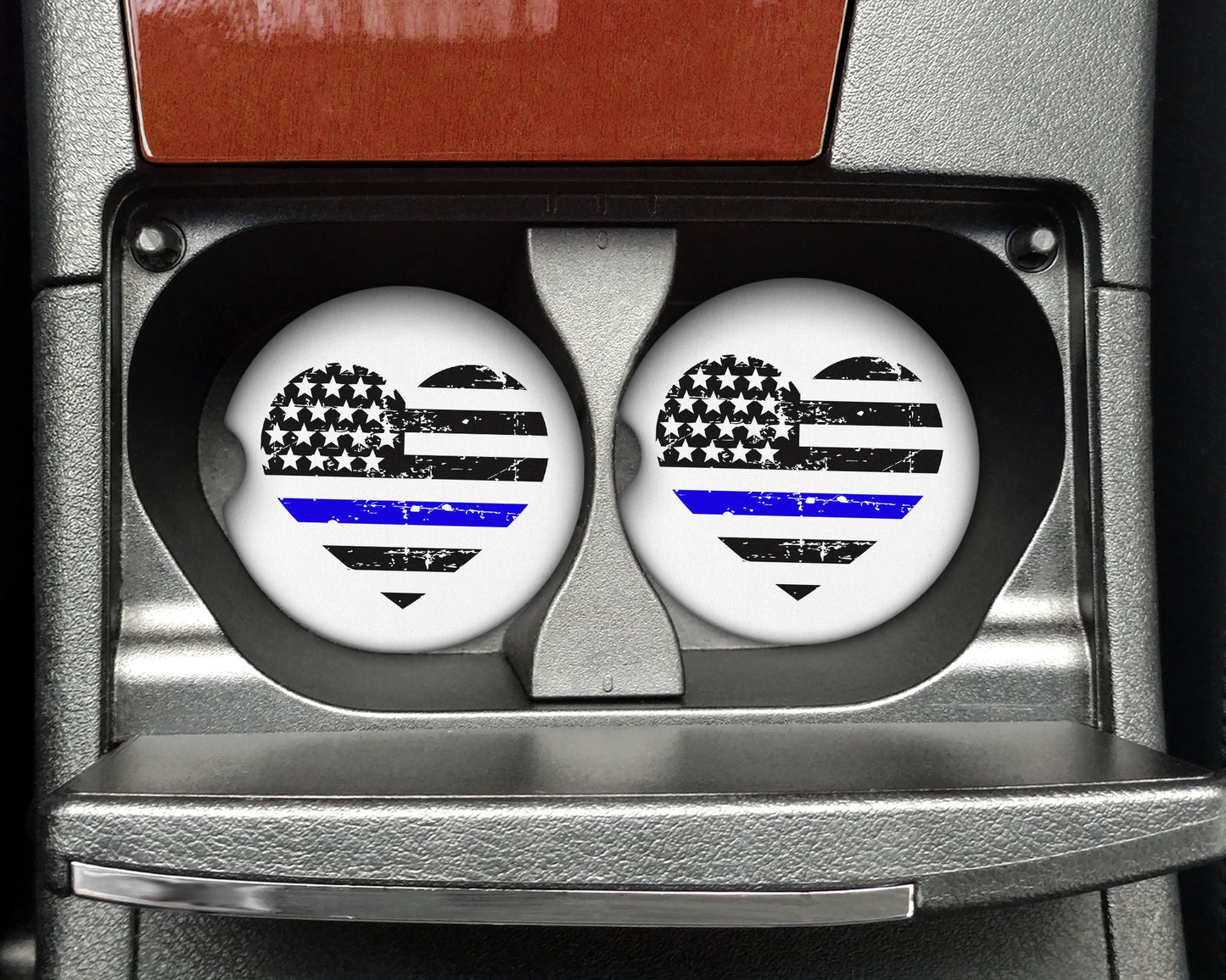 Thin Blue Line Heart Flag Distressed Car Coaster