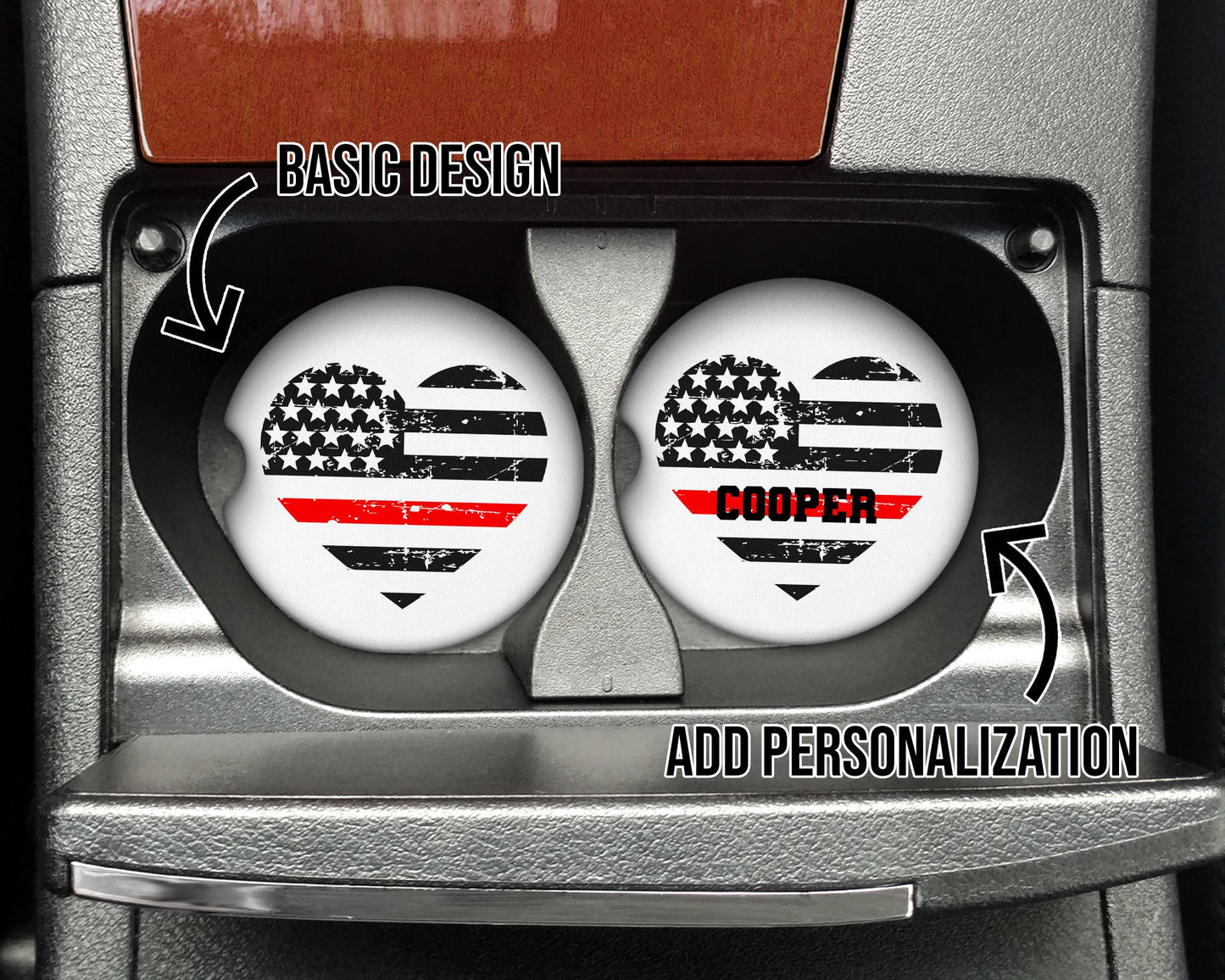 Thin Red Line Heart Flag Distressed Car Coaster