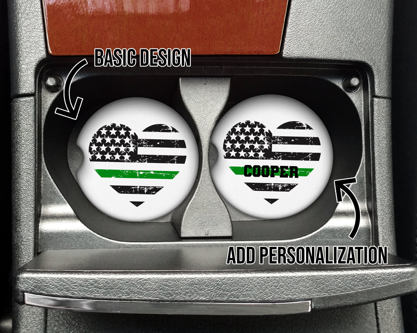 Thin Green Line Heart Flag Distressed Car Coaster