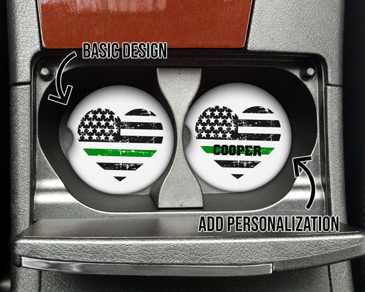 Thin Green Line Heart Flag Distressed Car Coaster