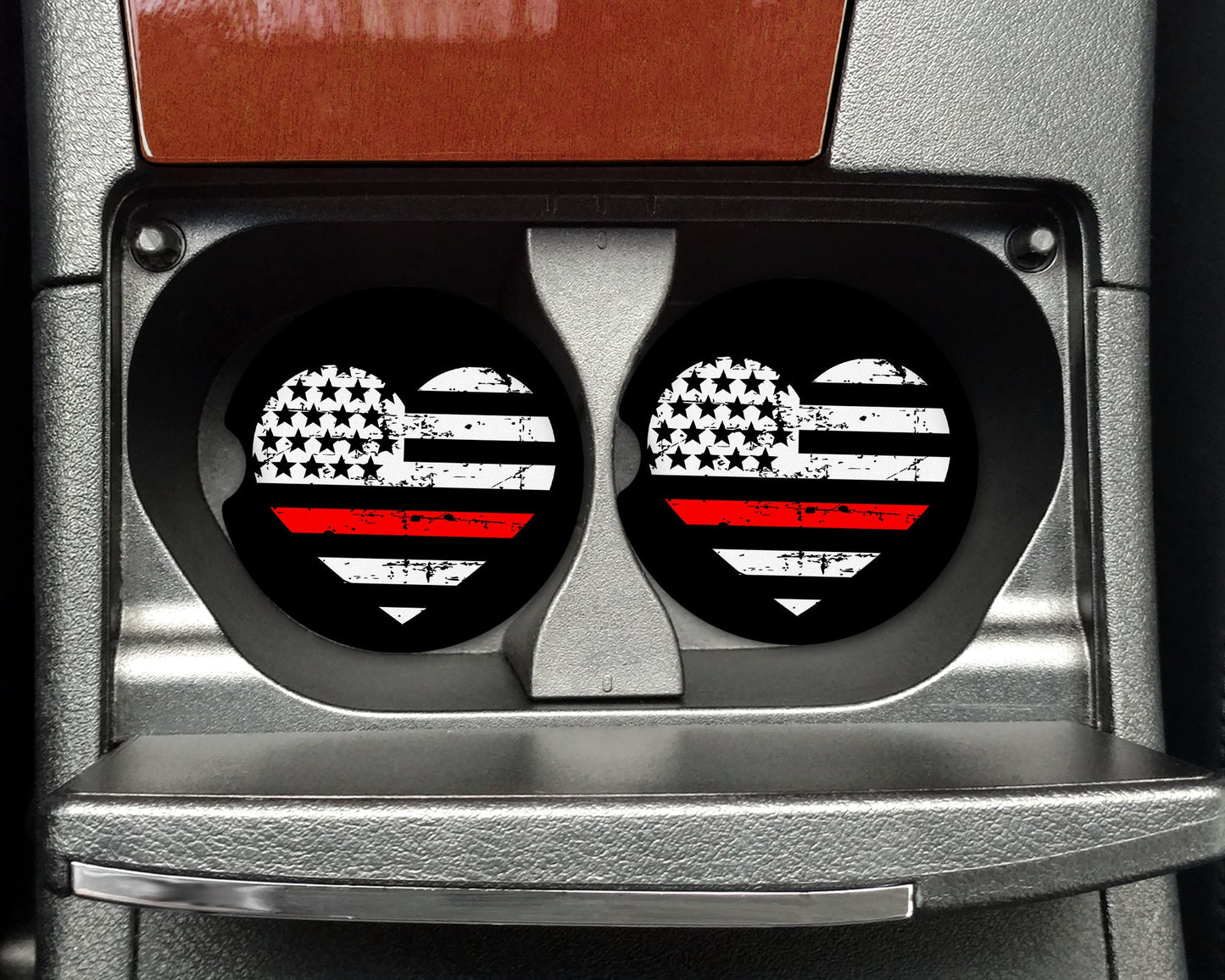 Thin Red Line Heart Flag Distressed Car Coaster