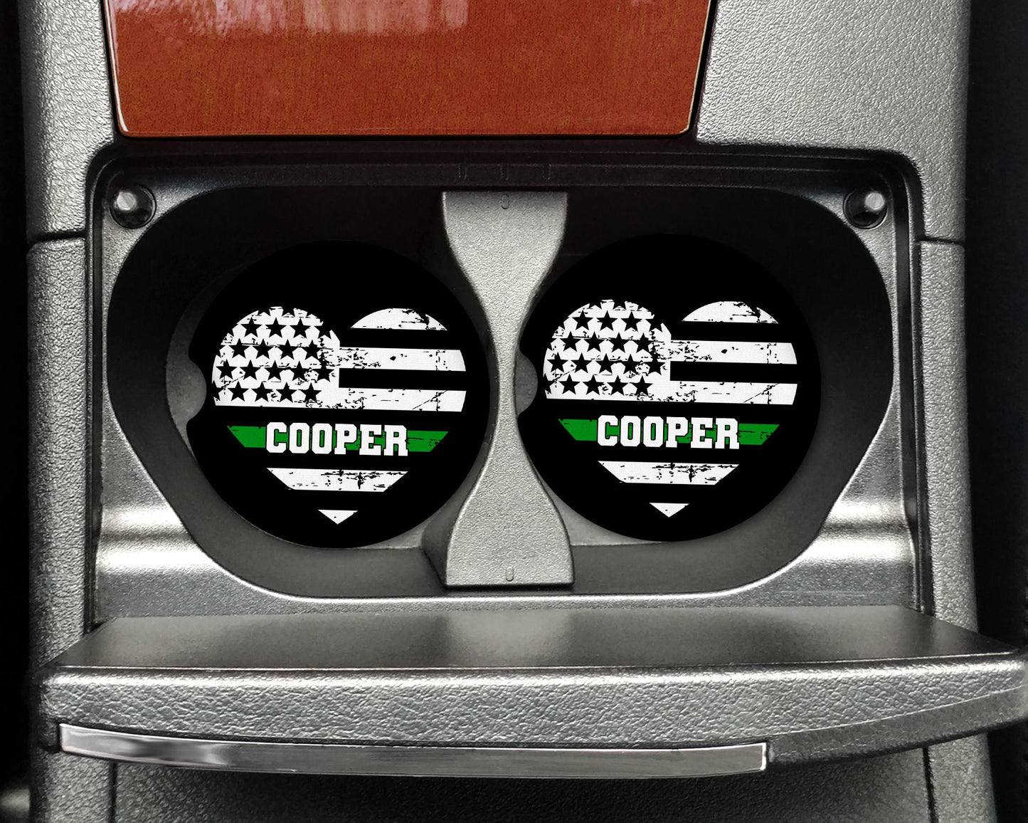 Thin Green Line Heart Flag Distressed Car Coaster