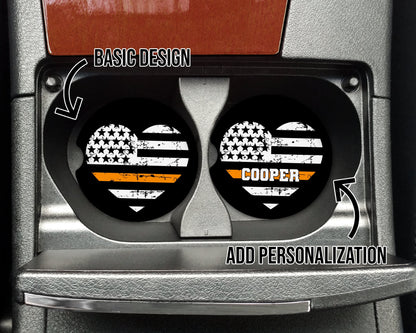 Thin Orange Line Heart Flag Distressed Car Coaster