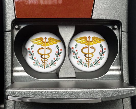 Floral Caduceus Car Coaster Medical