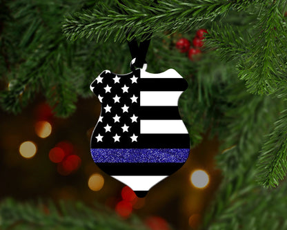 Police Shield Faux Glitter Christmas Ornament