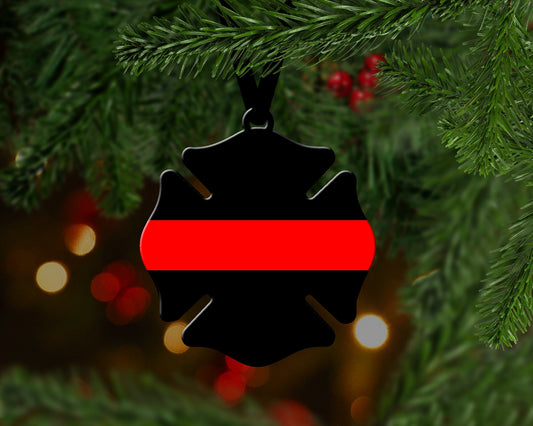 Thin Red Line Maltese Cross Christmas Ornament