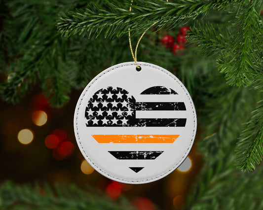 Thin Orange Line Heart Flag Christmas Ornament