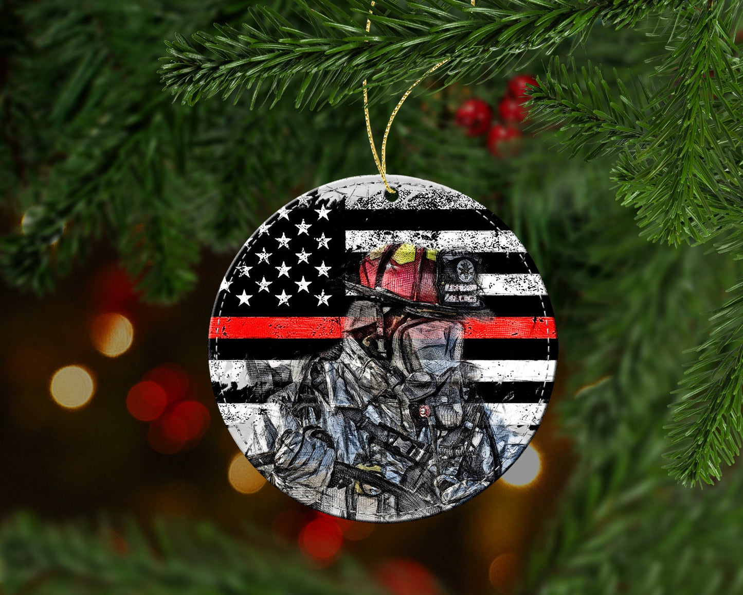 Firefighter Thin Red Line Christmas Ornament