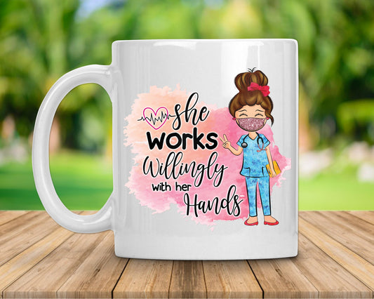 She Works Diligently With Her Hands Coffee Mug