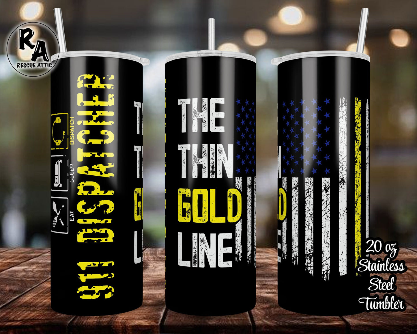 Thin Gold Line Dispatcher 20oz Skinny Tumbler