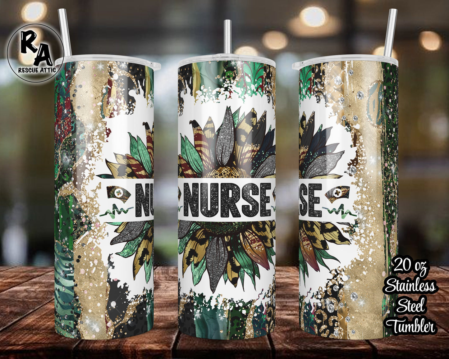 Nurse Sunflower Grunge 20oz Skinny Tumbler