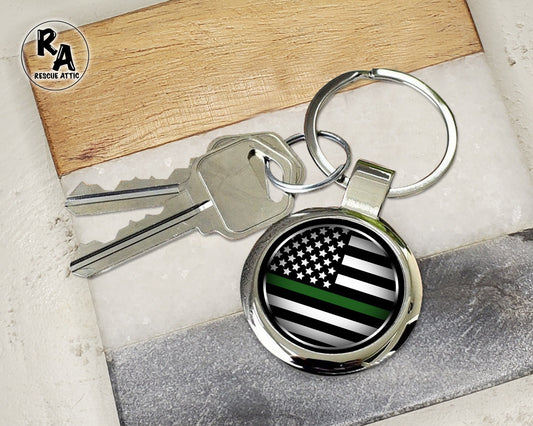 Thin Green Line Flag Military Keychain