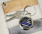 Thin Blue & White Line Flag EMS Keychain