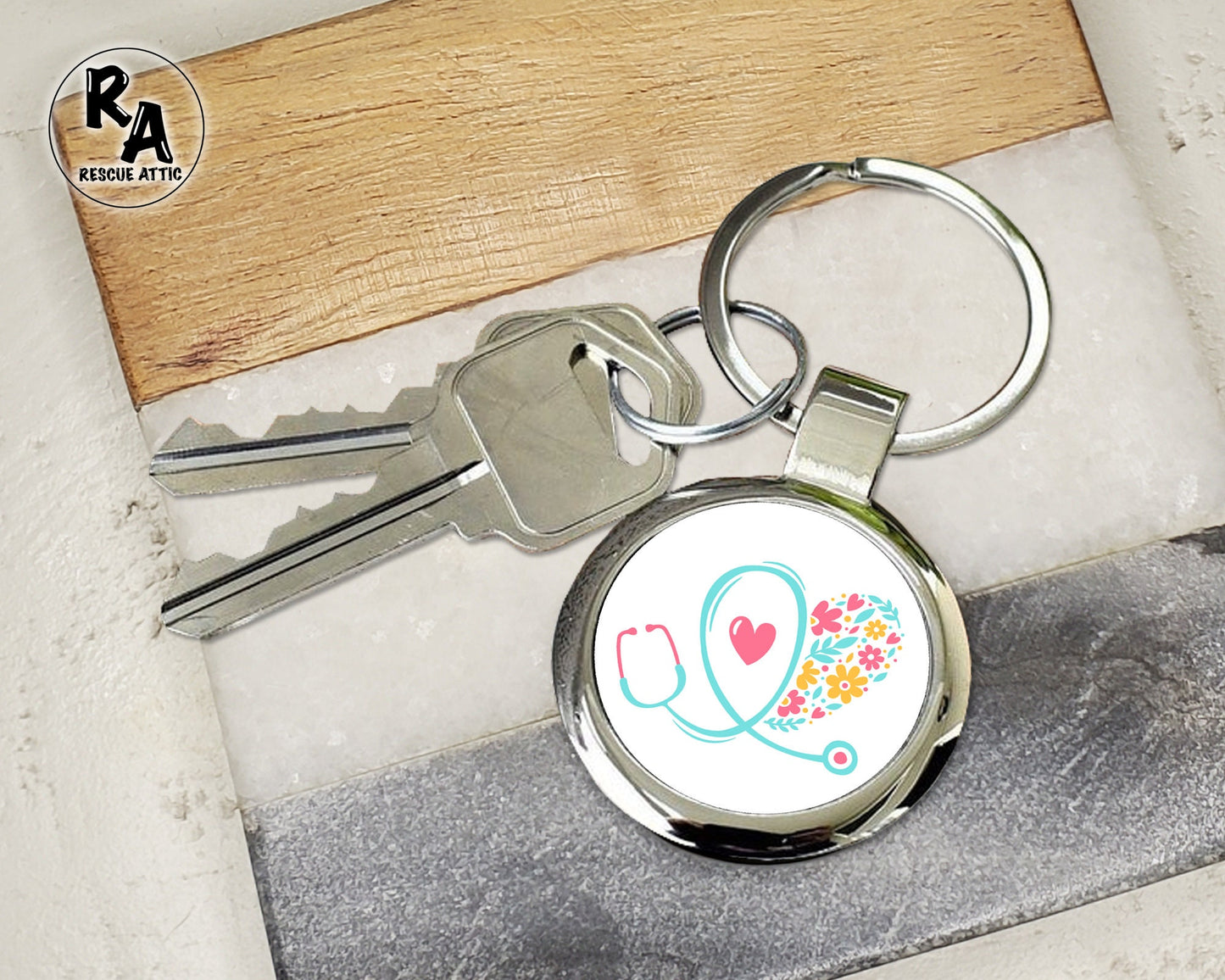 Floral Stethoscope Keychain Custom Keyring