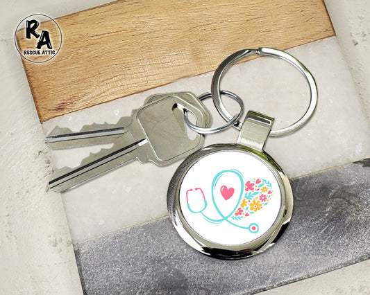 Floral Stethoscope Keychain Custom Keyring