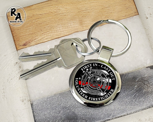 Volunteer Firefighter Thin Red Line Flag Keychain