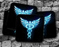 Blue Glass Caduceus Drink Coasters