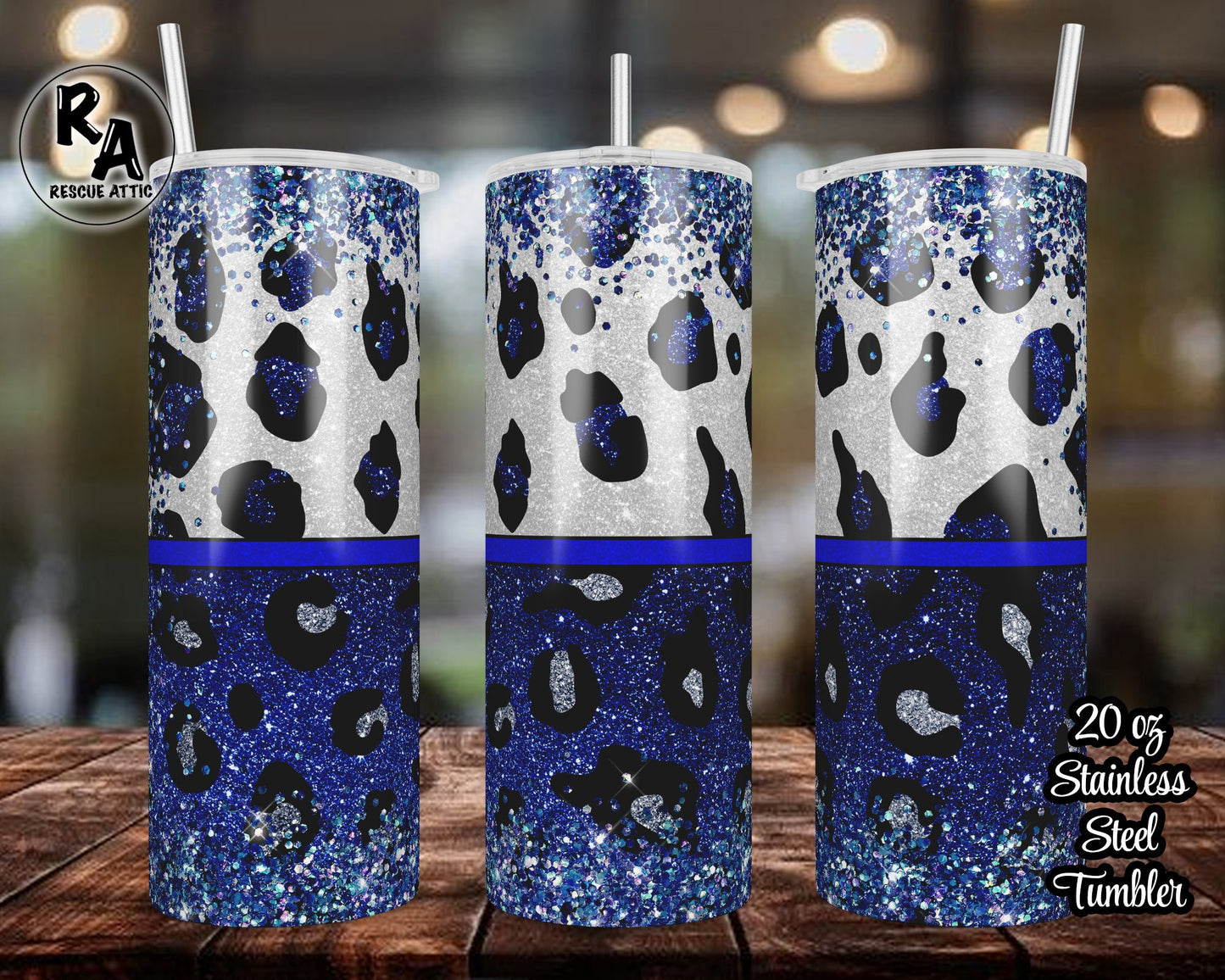 Thin Blue Line Faux Glitter 20oz Skinny Tumbler