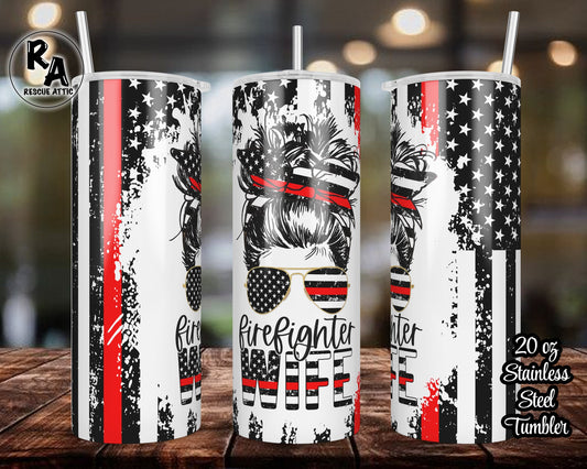 Messy Bun Firefighter Wife 20oz Skinny Tumbler