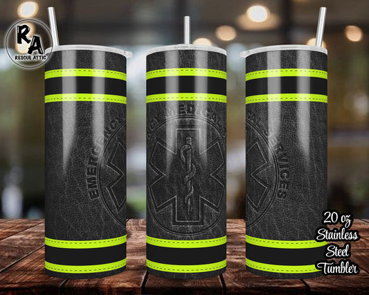Emergency Medical Services Faux Embossed Leather 20oz Skinny Tumbler