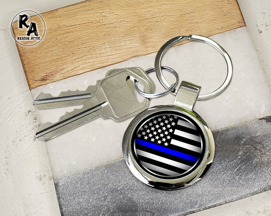 Thin Blue Line Flag Police Keychain