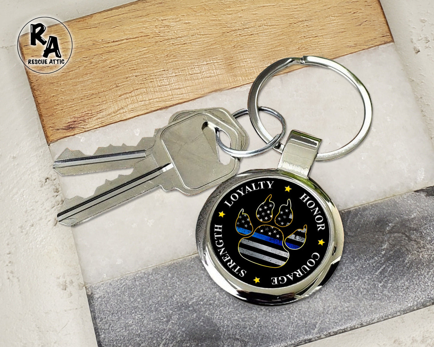 Thin Blue Line K9 Flag Police Keychain