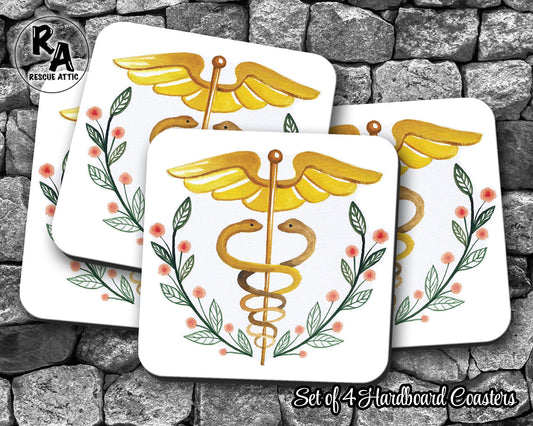 Floral Caduceus Drink Coasters