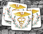 Floral Caduceus Drink Coasters