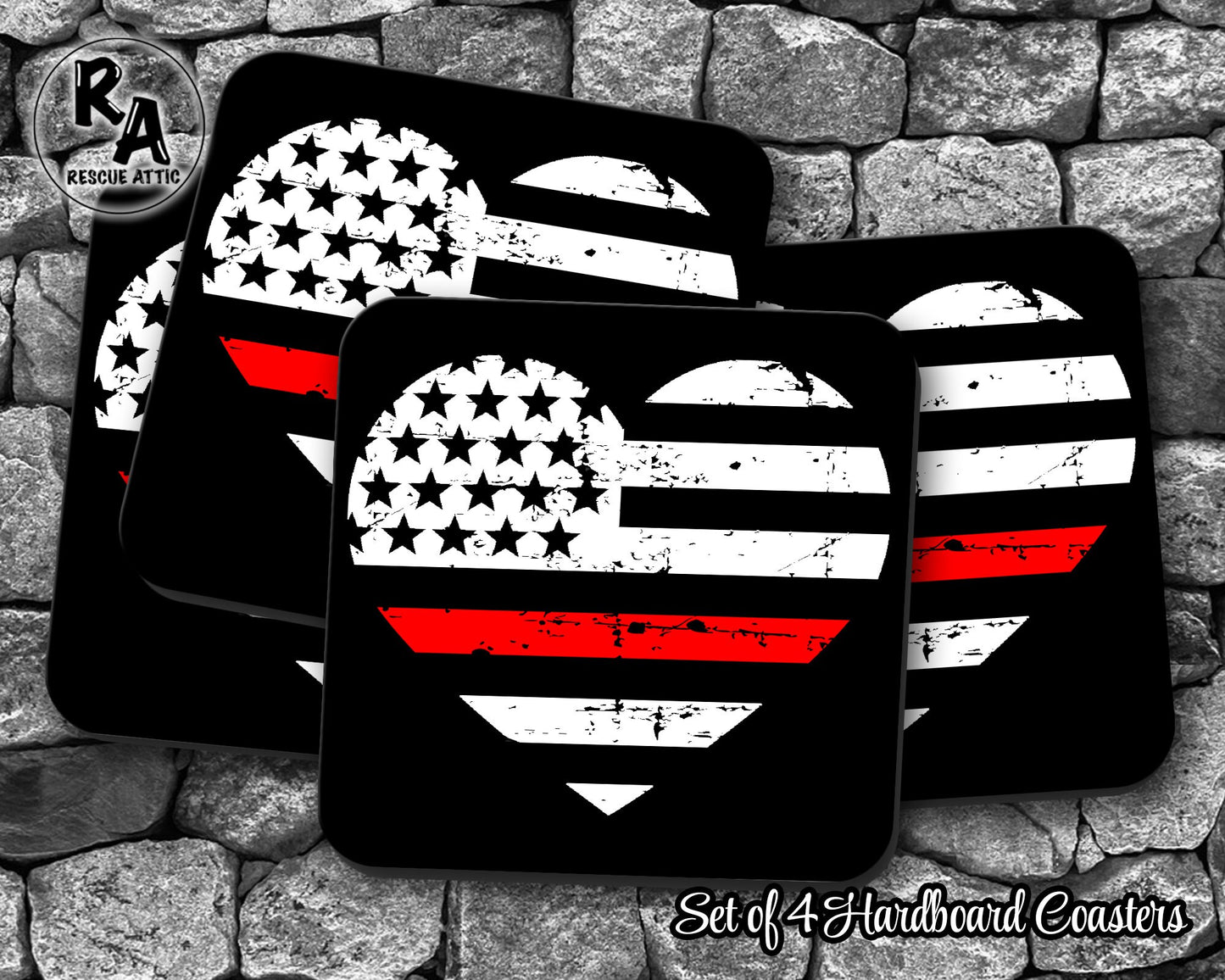 Thin Red Line Firefighter Drink Coasters