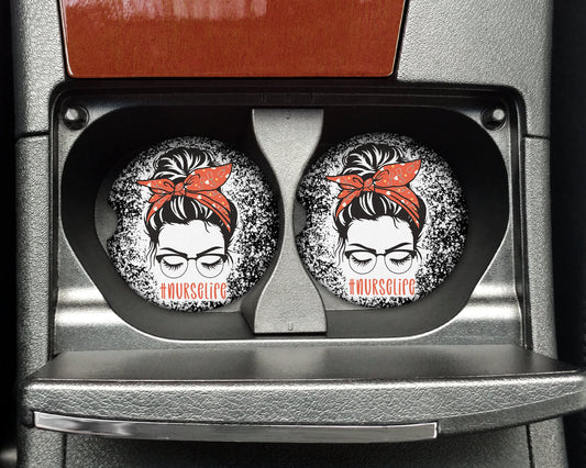 Messy Bun Nurse Life Car Coaster