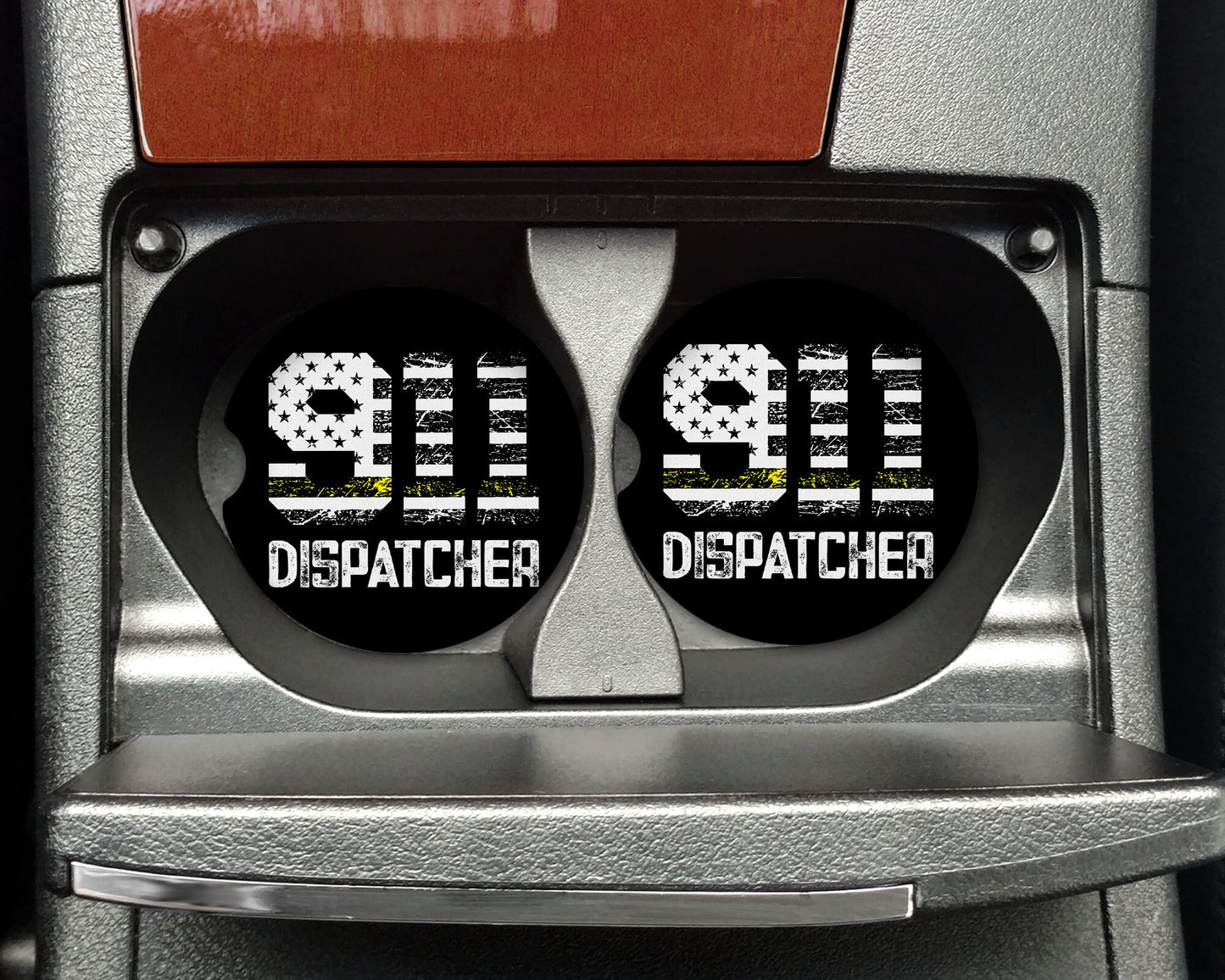 911 Dispatcher Car Coaster Thin Yellow Line