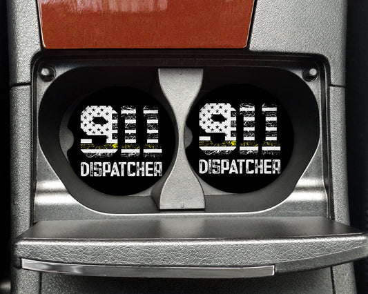 911 Dispatcher Car Coaster Thin Yellow Line
