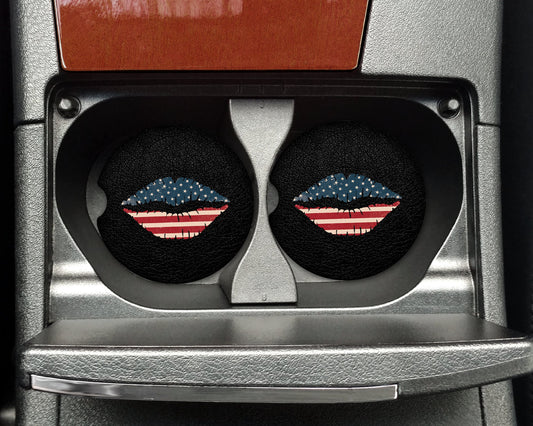 American Flag Lips Car Coaster