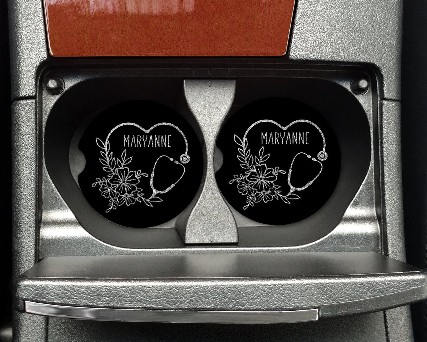 Floral Heart Stethoscope Car Coaster