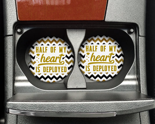 Half My Heart Is Deployed Chevron Car Coaster