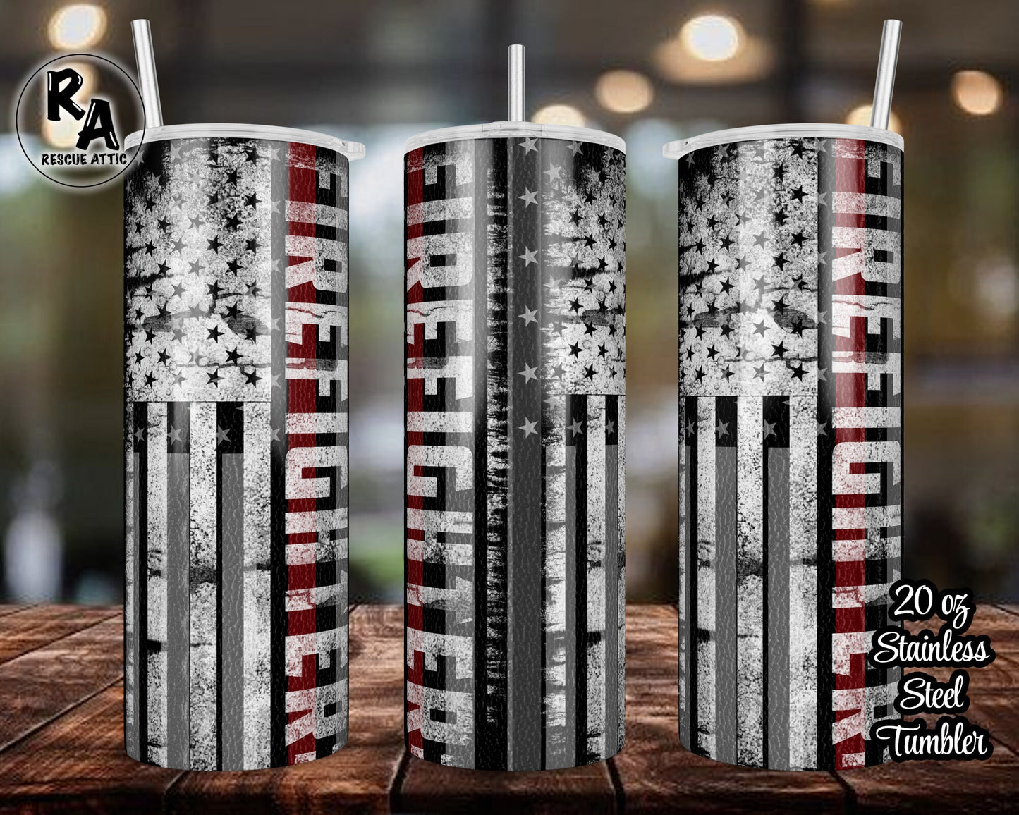 Firefighter Flag 20oz Skinny Tumbler