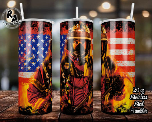 Firefighter American Flag 20oz Skinny Tumbler