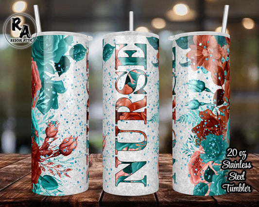 Floral Nurse 20oz Skinny Tumbler