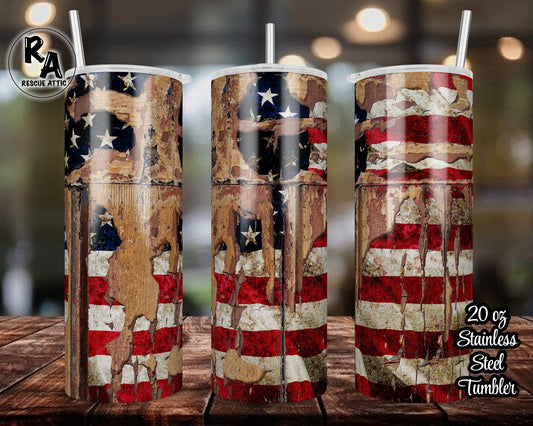 American Flag Vintage Distressed Patriotic 20oz Skinny Tumbler