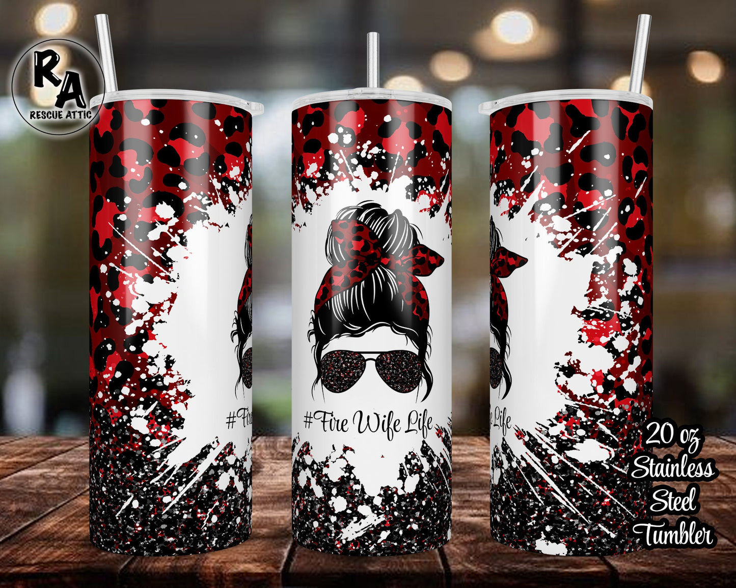 Messy Bun Fire Wife 20oz Skinny Tumbler