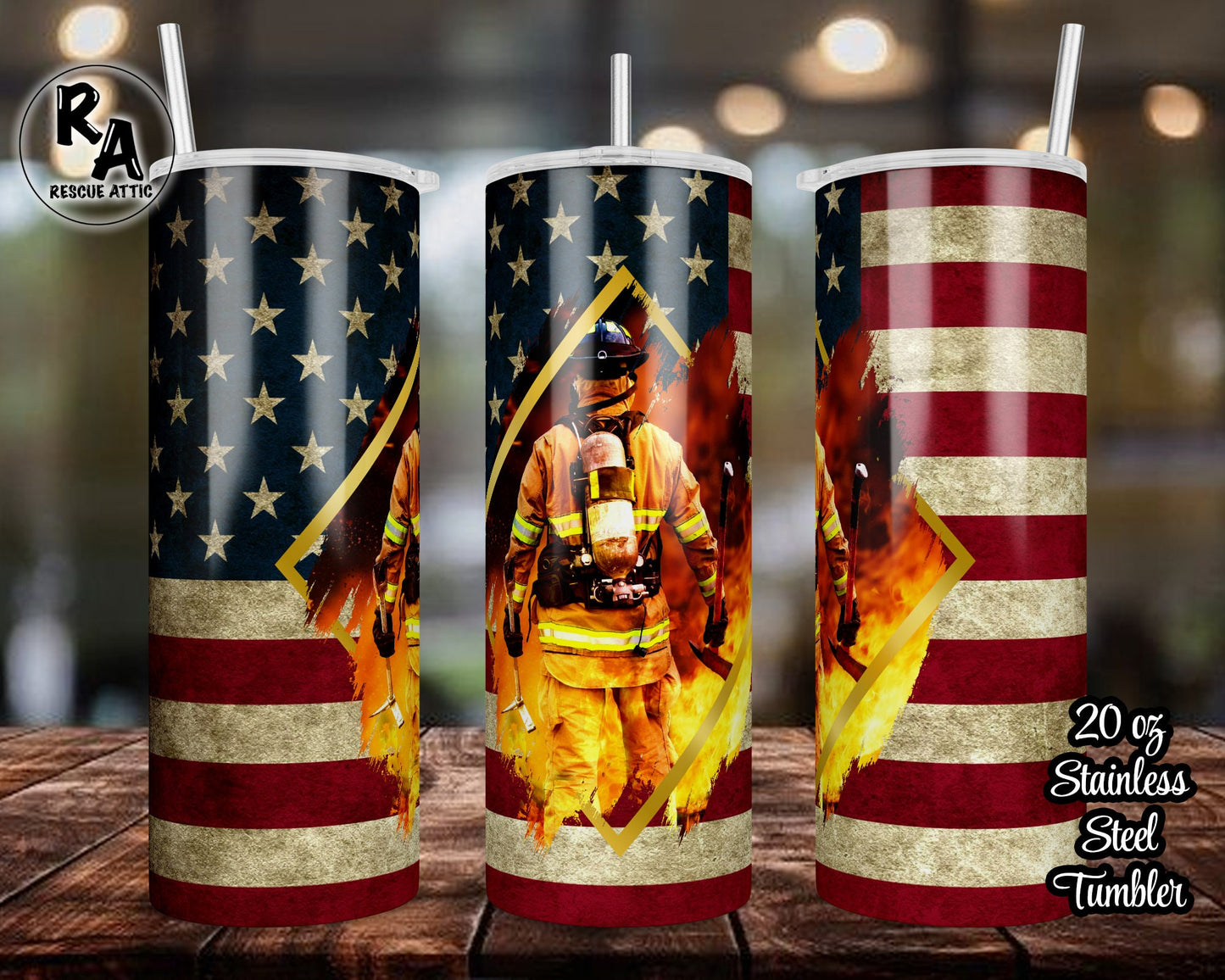American Flag Firefighter 20oz Skinny Tumbler
