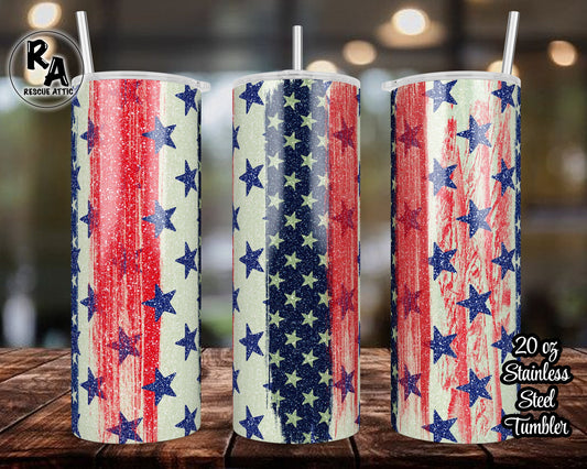 Faux Glitter American Patriotic 20oz Skinny Tumbler