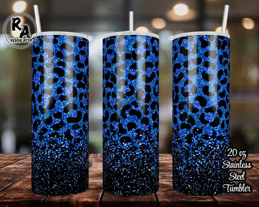 Faux Glitter Black & Blue Ombre 20oz Skinny Tumbler