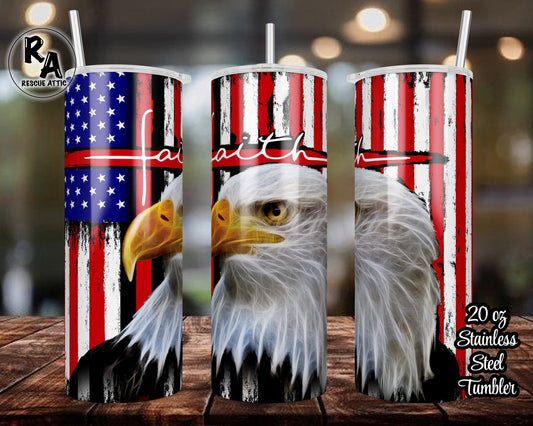 American Eagle Thin Red Line Cross Faith 20oz Skinny Tumbler