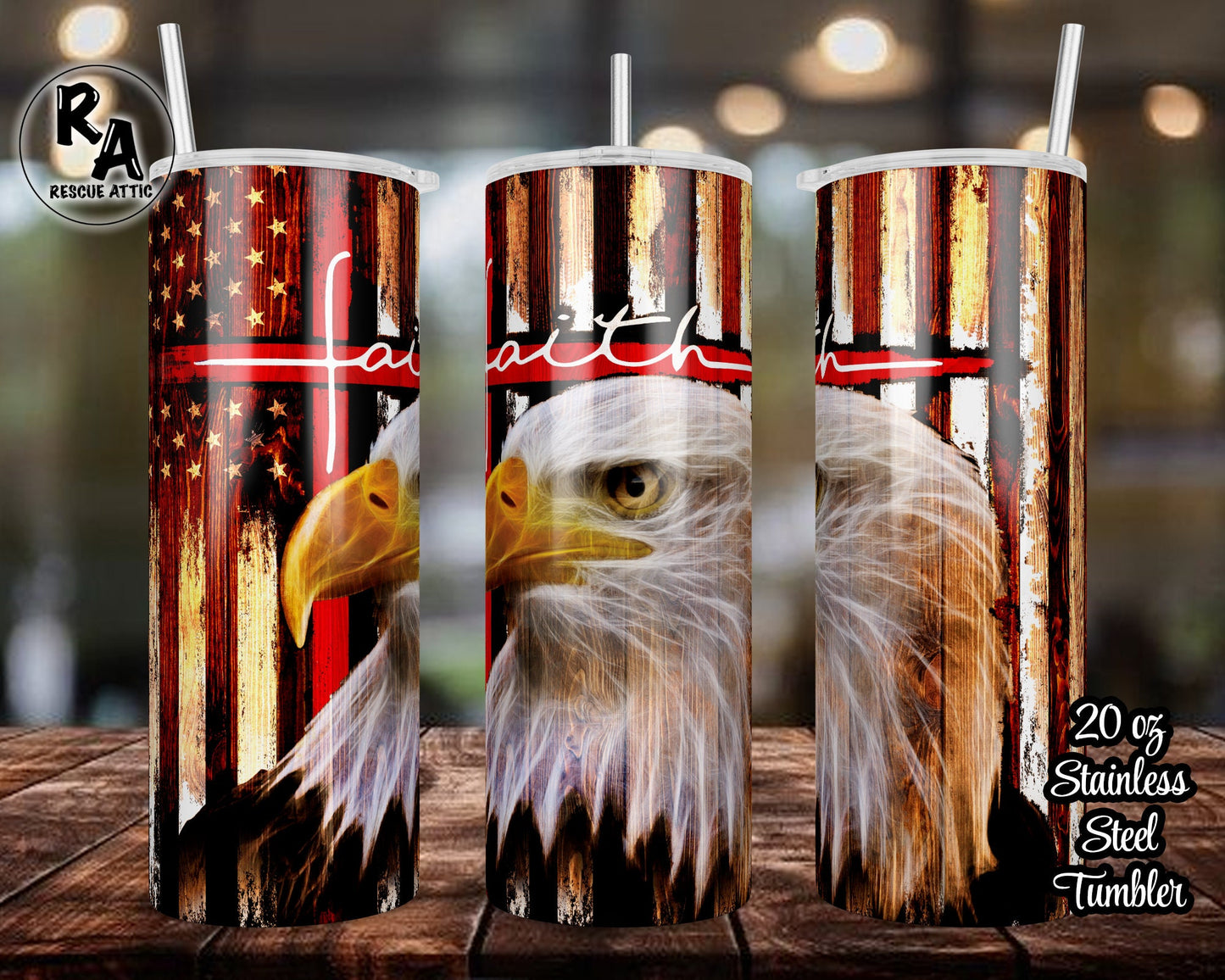 American Eagle Thin Red Line Cross Faith 20oz Skinny Tumbler