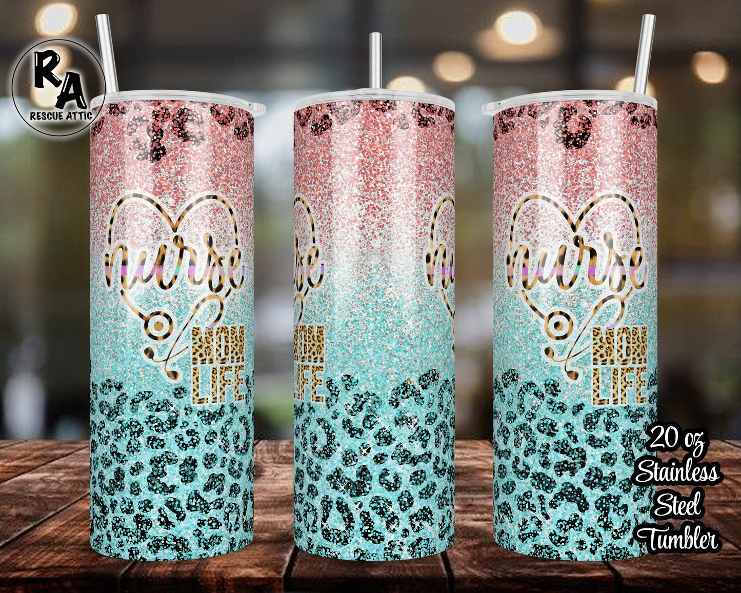 Faux Glitter Nurse Mom Life Stethoscope 20oz Skinny Tumbler