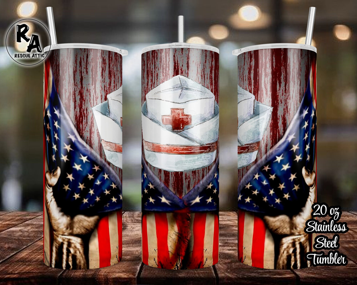 Nurse Hat American Flag 20oz Skinny Tumbler